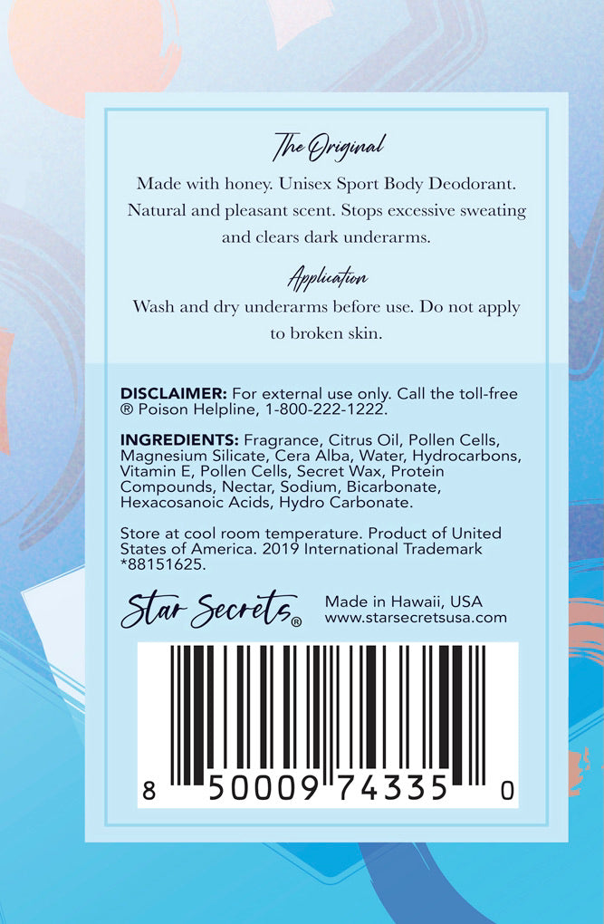 STAR SECRETS Honey Deodorant 2 oz - All Natural Ingredients