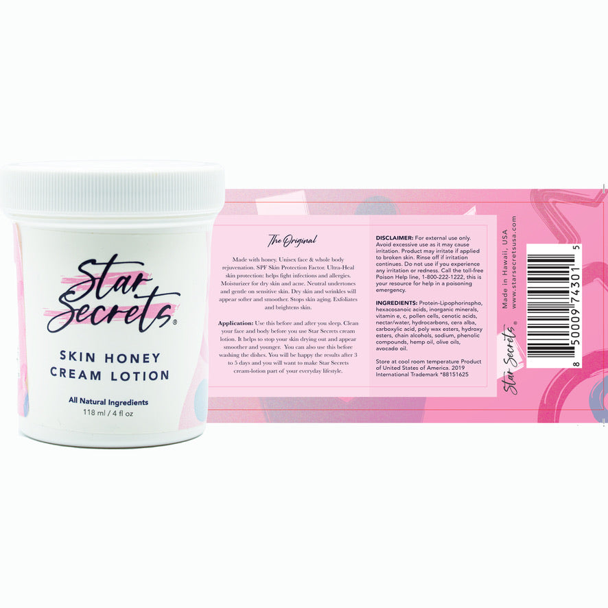 STAR SECRETS Skin Honey Cream Lotion 4 oz - All Natural Ingredients